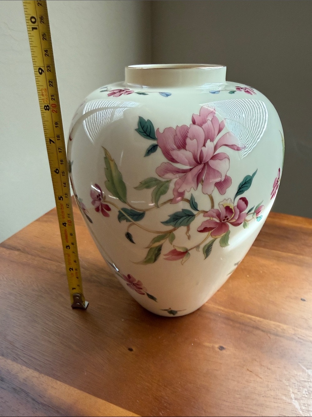 Lenox Barrington Collection 9.5" Floral Porcelain Vase in Cream, Pink and Green - Picture 11 of 13
